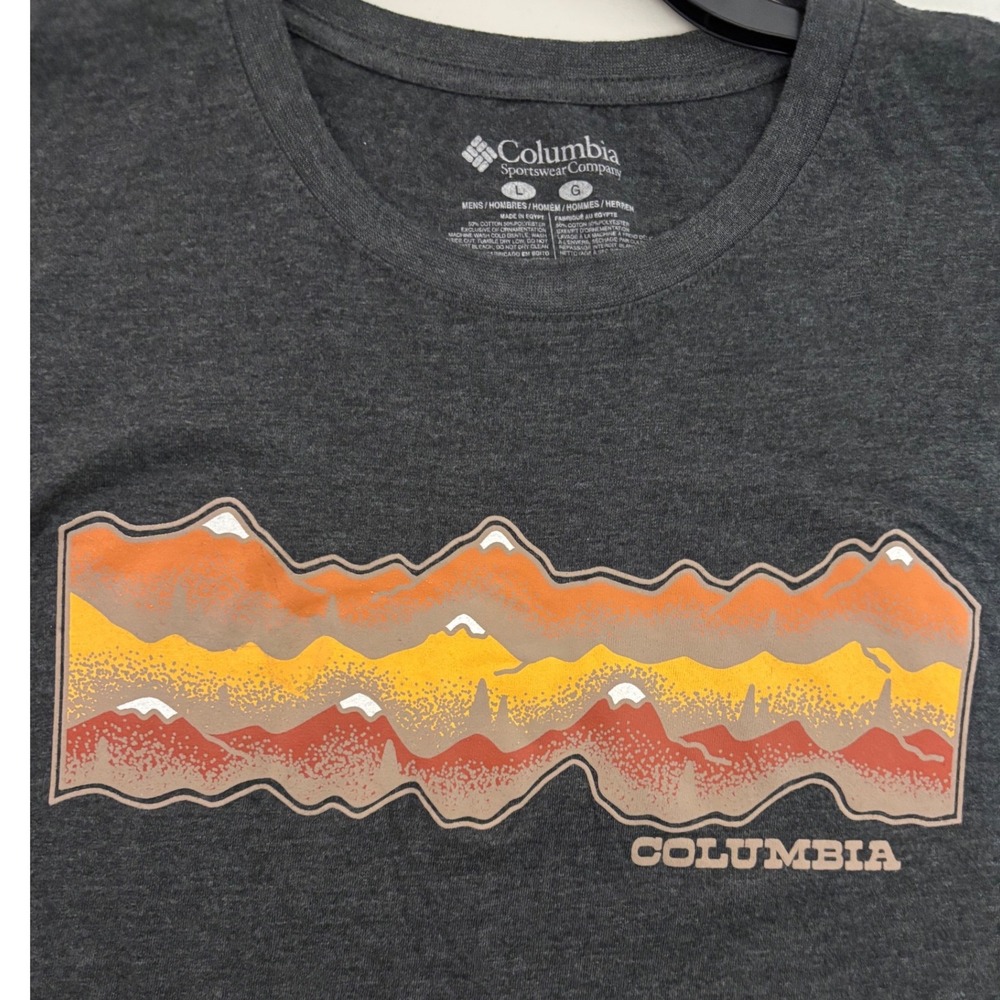 Columbia Graphic T-Shirt Mens Large Dark Gray Long Sleeve Mountain Excellent